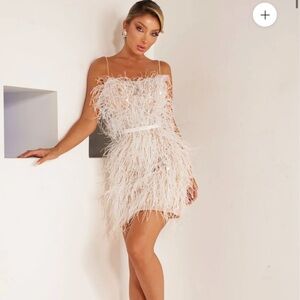 Terani Couture White Feathered Dress